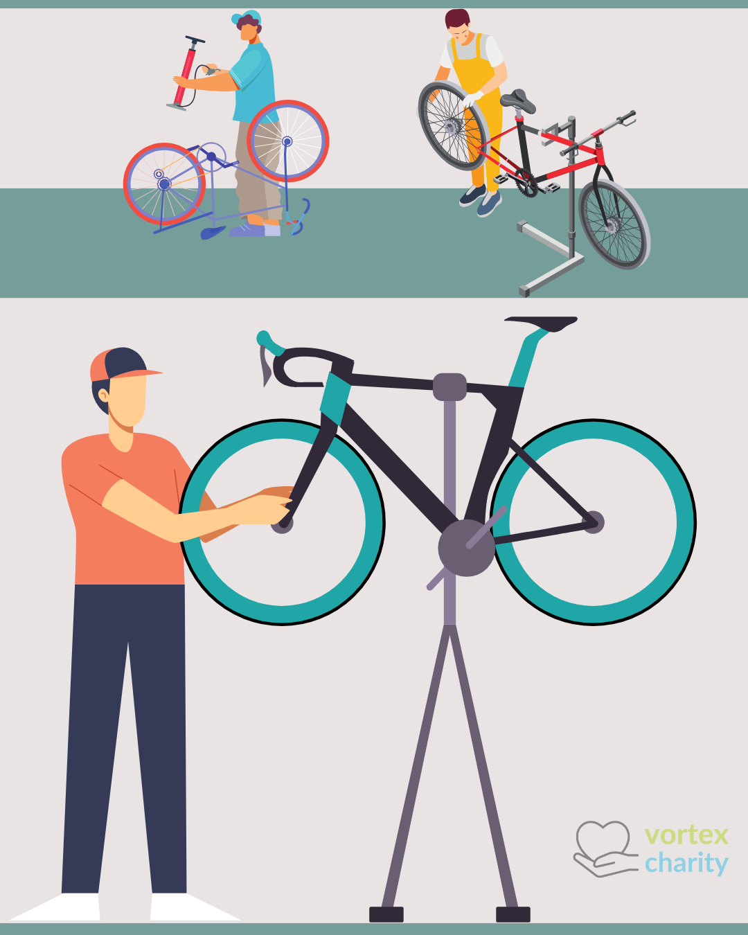 Grafika promująca warsztaty rowerowe.